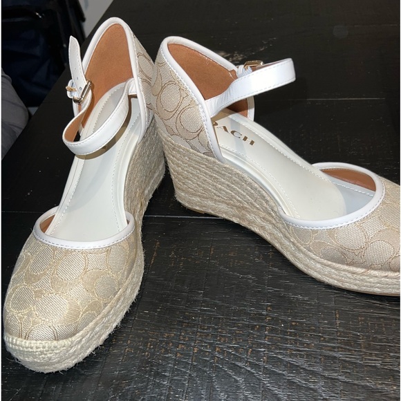 Coach Wedges, tan, coach print - Picture 2 of 5